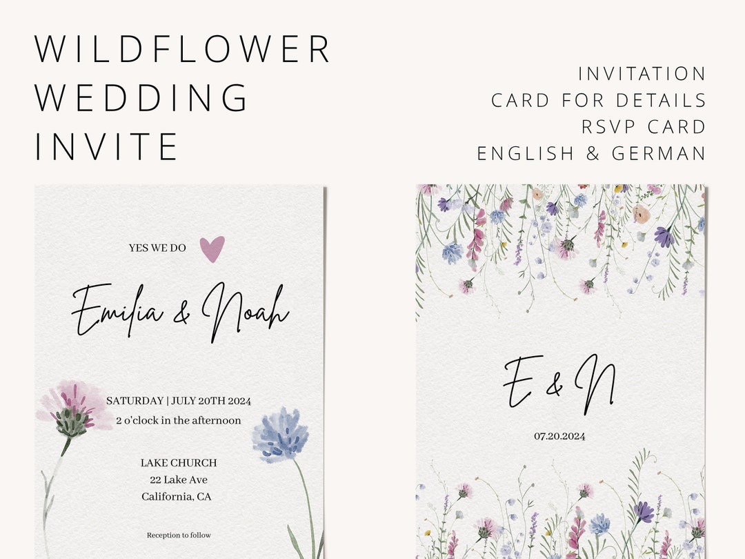 Hochzeitseinladung Wildblumen Inkl. Karte Für Details Und Antwortkarte