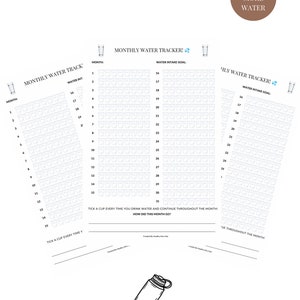 Monthly Water Tracker Printable, Water Intake Tracker, Hydration Tracker, Drink Water Reminder, A4 PDF