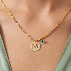 Collar con inicial redonda con ojo azul, Plata de ley 925, Collar de cadena de cuerda, Collar de verano, Regalo de joyería personalizado para mamá