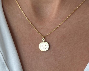 14K Gold Plated Pumpkin Necklace - Halloween Jewelry