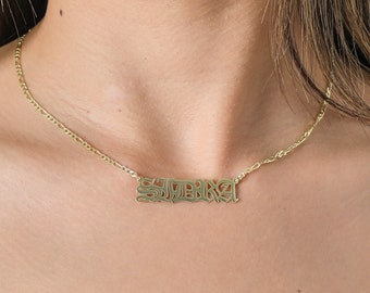 Gothic Name Necklace: 14K Gold Plated Curb Chain, Personalized Jewelry