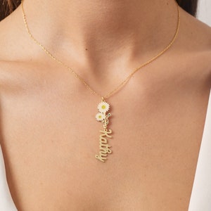 Sterling Silver Daisy Name Necklace: Personalized Birth Flower Jewelry