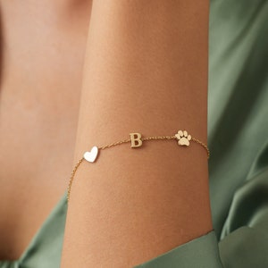 Anfangsbuchstabe Pfote Armband - 925 Silber - Buchstabe Herz und Pfote Armband - Armband für Paare - Personalisiertes Buchstaben Armband - Weihnachtsgeschenk