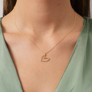 14K Gold Plated Heart Necklace: Minimalist Sterling Silver Pendant