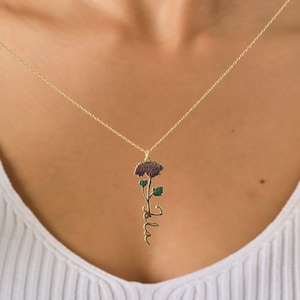 Morning Glory - September Birth Flower Necklace - Birth Month Flower - Vertical Name - Custom Birth Flower Necklace - Valentine&#39;s Day Gift
