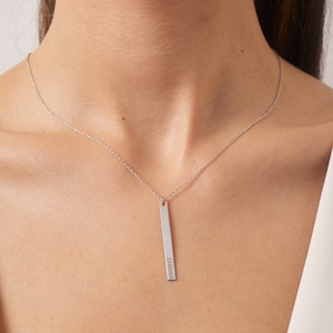 Sterling Silver Personalized Vertical Bar Necklace: Custom Name Gift