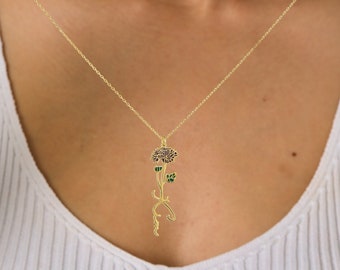 Chrysantheme Halskette: November Geburtsblume, personalisierter Schmuck