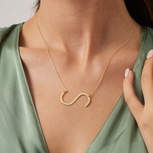 Collar inicial de gran tamaño - Plata de ley 925K - Collar de letras grandes - Joyería de gran capital - Collar de verano - Regalo para novia