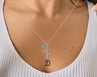Customized Birth Flower Initial Necklace - Birthday Necklace - Letter Necklace - Enamel Flower Necklace - Birthday Gifts for Her