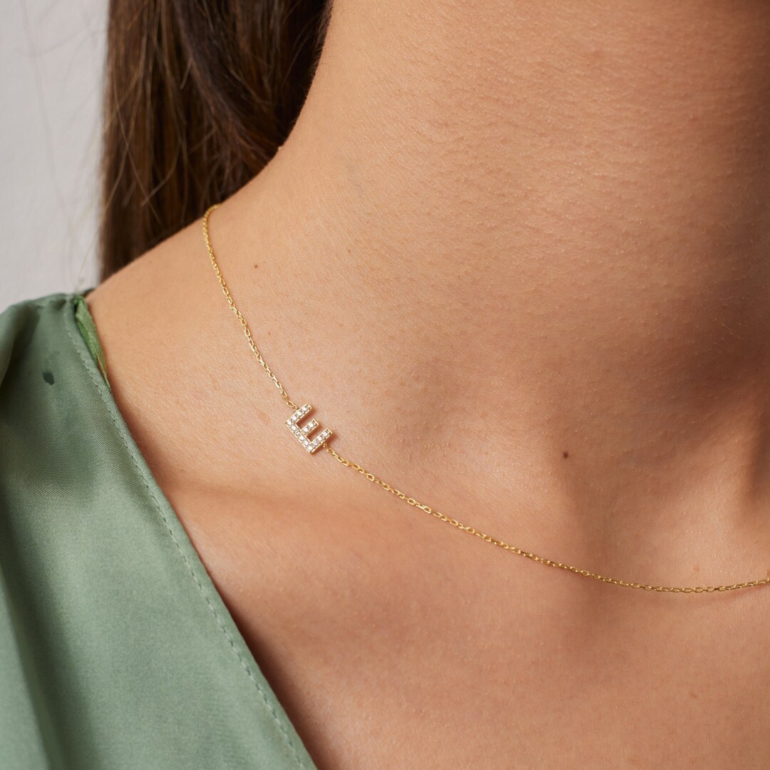 Pave Initial Necklace: 925K Sterling Silver Sideways Letter
