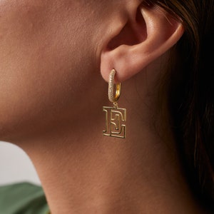 Big Initial Earring Hollow Initial Huggie Hoop Earrings Initial Earring Alphabet Earring Drop Earrings Customized Earring image 2