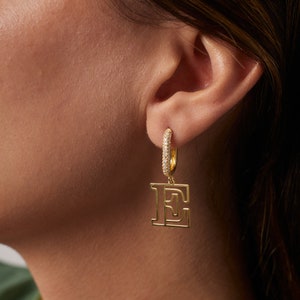 Big Initial Earring Hollow Initial Huggie Hoop Earrings Initial Earring Alphabet Earring Drop Earrings Customized Earring image 5