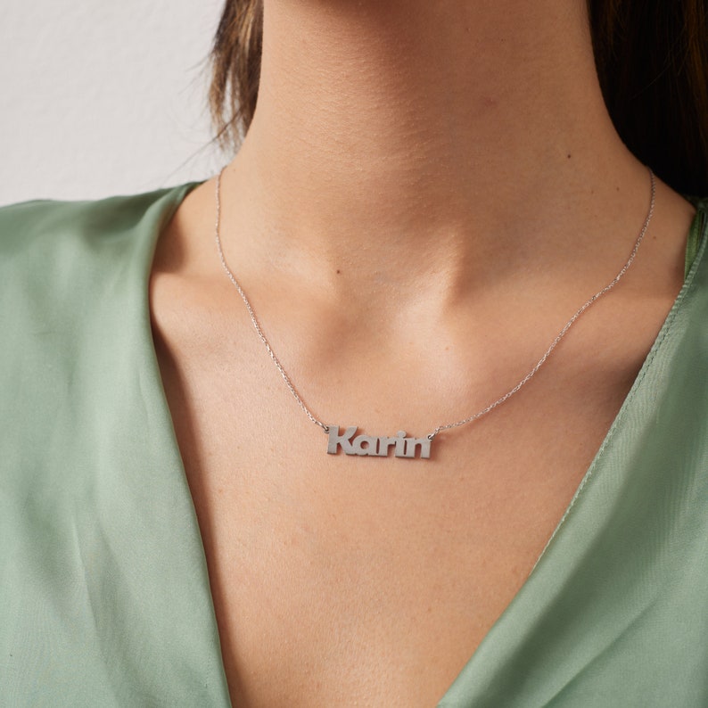 Custom Nameplate Necklace, Silver & Gold Name Necklace, Personalized Gift for Girlfriend, Mother's Necklace, Christmas Gift for Her image 7