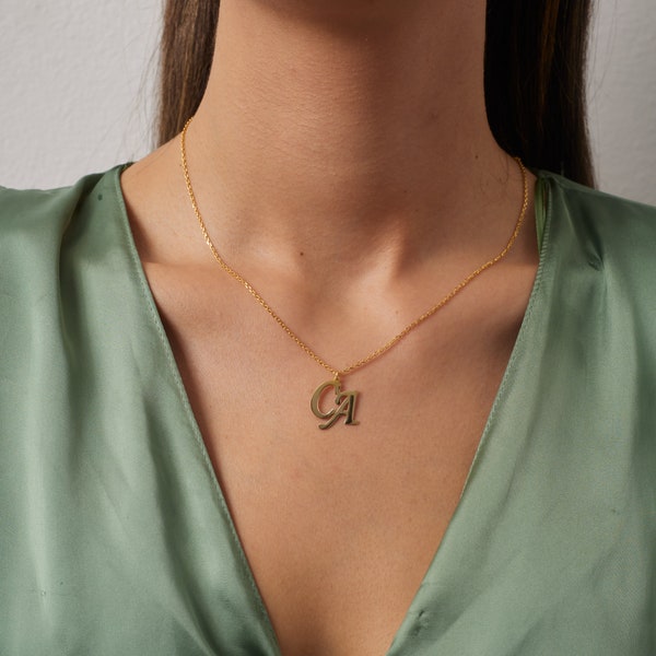 Two Initial Necklace - Double Initial Necklace - Initial Necklace - Couple Necklace - Initial Name Necklace - Letter Necklace