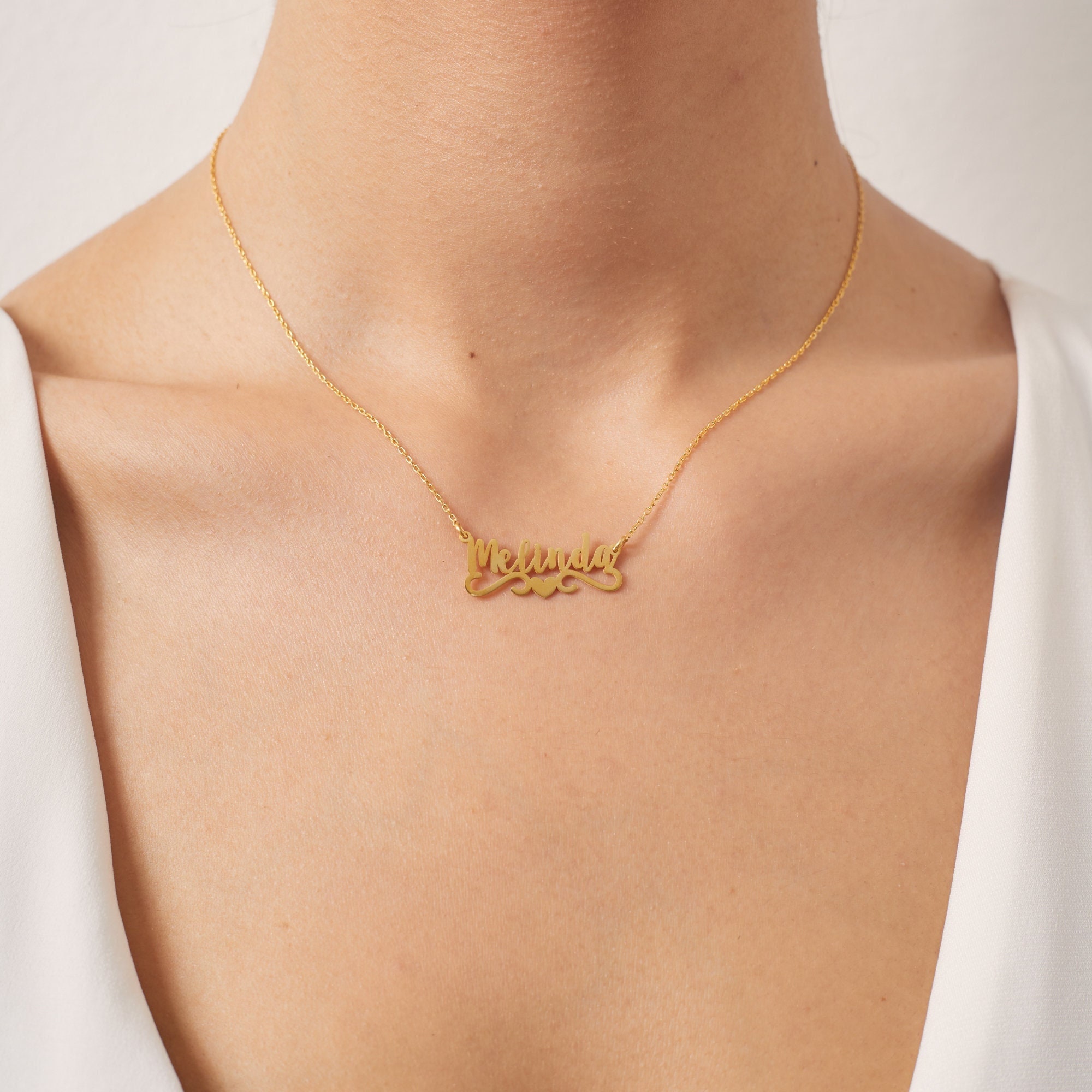 【HYERES LOR】Name tag Combi necklace Custom Name Necklace With a Heart - Name Jewelry - Pendant