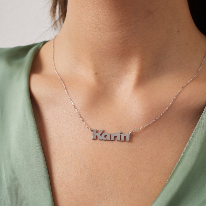 Custom Nameplate Necklace, Silver & Gold Name Necklace, Personalized Gift for Girlfriend, Mother's Necklace, Christmas Gift for Her image 8