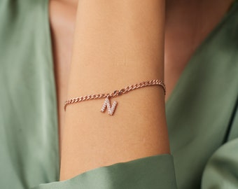 Dainty Initial Bracelet: Gold Letter Charm, Gourmet Chain