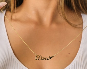 Mama Necklace with Heart - Personalized Mom Name Necklace - Silver & Rose Gold - Gift for New Mom - Christmas Gift for Her