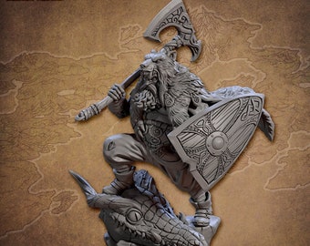 Thane Gunnar, Linnorm Slayer - Dnd Miniature - 32mm Heroic Scale