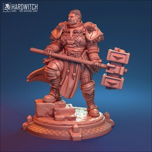 Human Paladin Figure - Tajax - 28mm 32mm 75mm Scale Unpainted Resin Mini - HardWitch Games - TTRPG Fantasy Miniature