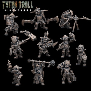 Goblin Scrappers - Set of 10 Minis - 32mm Scale - Miniatures for DnD - Unpainted Goblin Figures - Designed by TytanTroll - Enemy Encounter