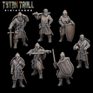 Man At Arms Figures Pack 2 Set of 7 - City Guards - Town Soldiers  - 28mm 32mm Scale Unpainted - TTRPG - D&D Minis - Tytantroll Miniatures