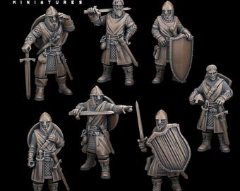 Man At Arms Figures Pack 2 Set of 7 - City Guards - Town Soldiers  - 28mm 32mm Scale Unpainted - TTRPG - D&D Minis - Tytantroll Miniatures