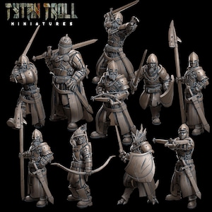 Town Guards Figure Pack - Set of 10 Miniatures - 28mm 32mm Scale Unpainted Resin - TTRPG - D&D Minis - Tytantroll Miniatures