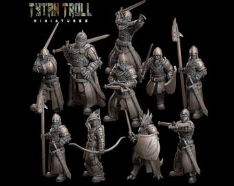 Town Guards Pack - Set of 10 Figures - 28mm/32mm Scale Unpainted Resin - TTRPG - D&D Minis - Tytantroll Miniatures