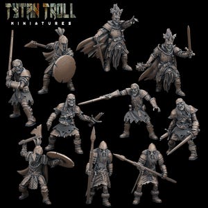 Zombie Warriors - Set of 10 Figures - 28mm/32mm Scale Unpainted Resin - TytanTroll Miniatures