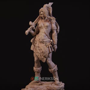 Lia The Barbarian Mercenary Figure - 32mm 75mm 140mm scale Unpainted Resin Figures - Nerikson - Miniature and Painter scale - TTRPG Mini