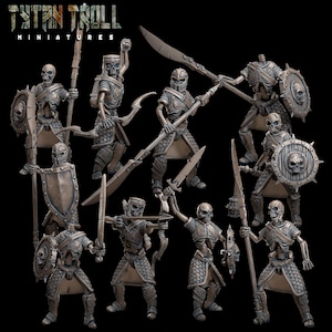 Crypt Skeletons - Set of 10 Figures - 28mm/32mm Scale Unpainted Resin - Tytantroll Miniatures