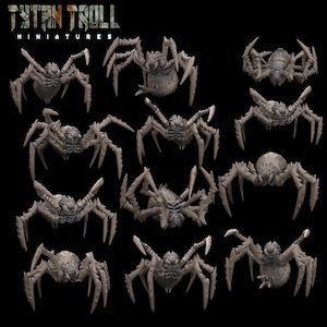 Giant Spiders - Set of 12 Figures - 28mm/32mm Scale Unpainted Resin - TytanTroll Miniatures