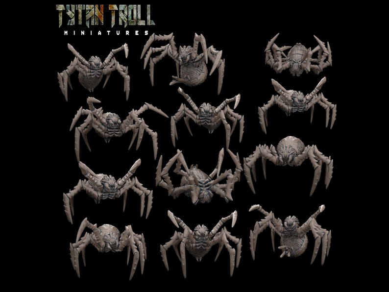 Giant Spiders - Set of 12 Figures - 28mm/32mm Scale Unpainted Resin - TytanTroll Miniatures image 1