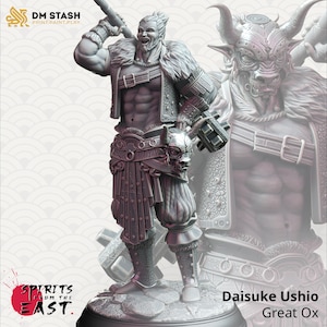 Great Ox Samurai Figure - Daisuke Ushio - 32mm 75mm Scale - Unpainted Resin 3D Print - TTRPG Fantasy Mini - Spirits from the East