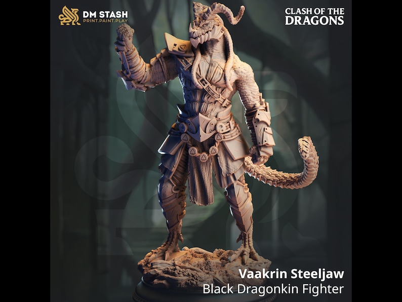 Vaakrin Steeljaw - Dragonkin Fighter Miniature: 28mm/32mm75mm Scale ...