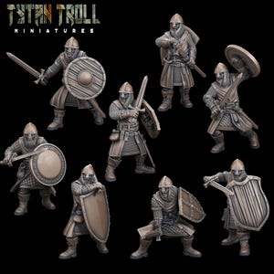 Man At Arms Figures Pack 1 Set of 8 - City Guards - Town Soldiers  - 28mm 32mm Scale Unpainted - TTRPG - D&D Minis - Tytantroll Miniatures