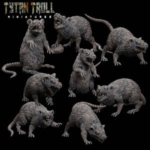 Giant Rats - Set of 8 Figures - 28mm/32mm Scale Unpainted Resin - TytanTroll Miniatures