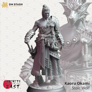 Human Samurai Fighter - Kaoru Okami, Stoic Wolf - 32mm 75mm Scale - Unpainted Resin 3D Print - TTRPG Fantasy Mini - Spirits from the East
