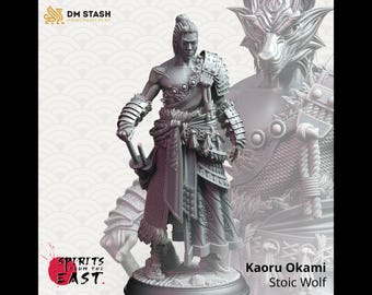 Human Samurai Fighter - Kaoru Okami, Stoic Wolf - 32mm 75mm Scale - Unpainted Resin 3D Print - TTRPG Fantasy Mini - Spirits from the East