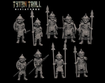 Goblin Guards - Set of 9 Figures - 28mm/32mm Scale Unpainted Resin - TytanTroll Miniatures