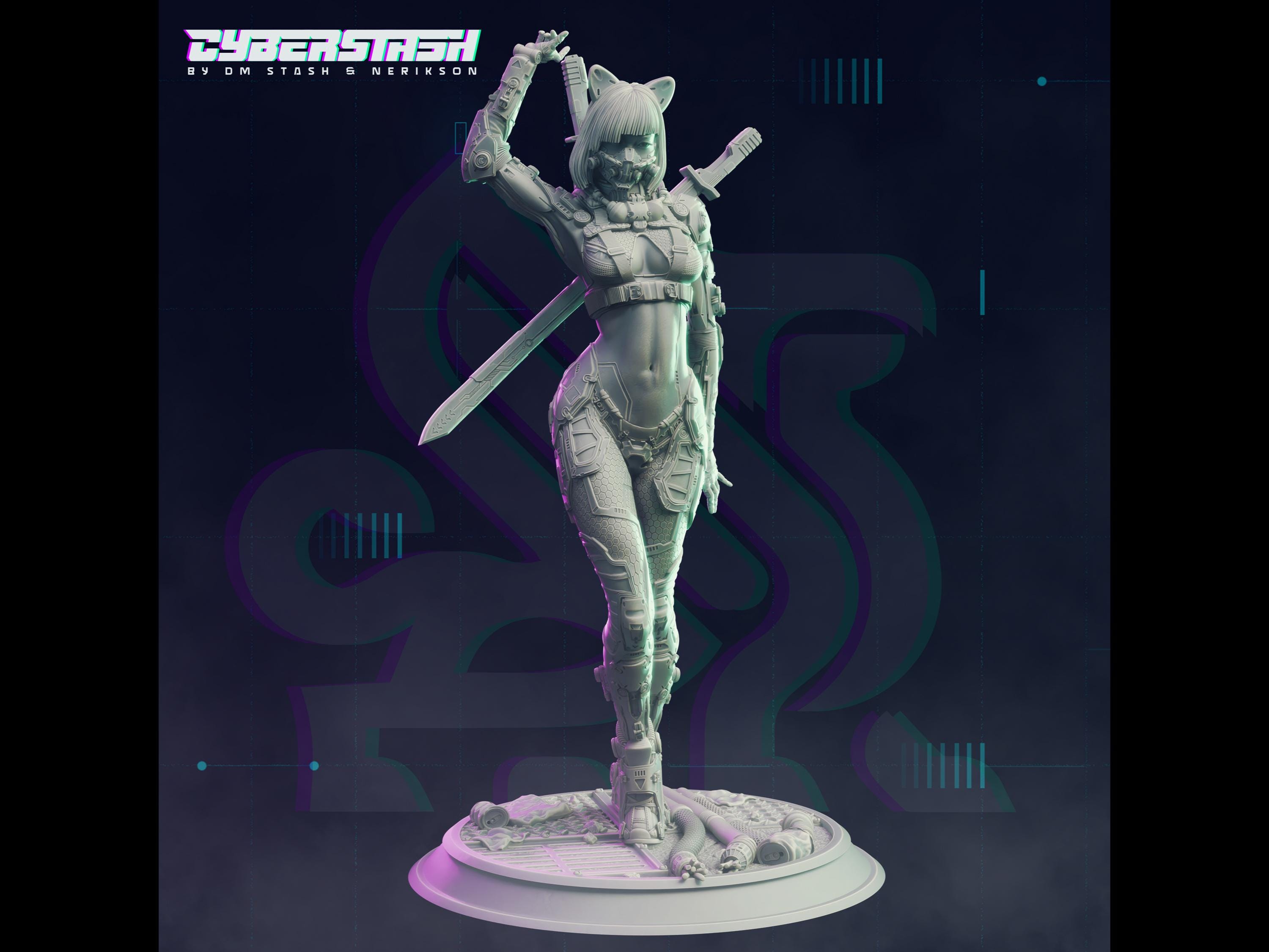 Cyberpunk Idol Vigilante Figure - Keiko "P0MP0M" Pomeroy - Unpainted Resin Miniatures - 32mm 75mm Scale Minis - Cyberstash