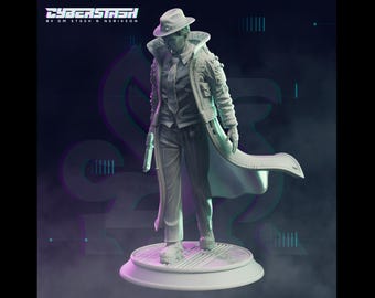 Cyberpunk Neo-Noire Detective Figure - Vincent "Midnight" Falcone - Unpainted Resin Miniatures - 32mm 75mm Scale Minis - Cyberstash