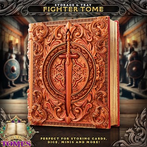 Fighter Class Dice Tray &quot;Tome&quot; - Perfect D&D Gift and Gaming Accessory - 3D Printed in PLA - Design by FatesEnd - Dice and Mini Storage