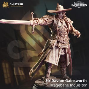 Magebane Inquisitor Figure - Sir Davion Gainsworth - 32mm 75mm Scale Unpainted Resin Minis - TTRPG Miniature - Baldurian Inquisition