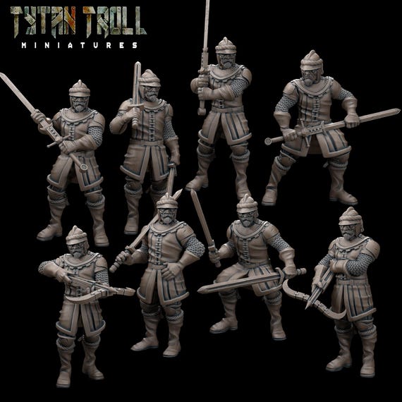 Mercenary Landsknecht Figure Pack 2 - Set of 8 Miniatures - 28mm 32mm Scale Unpainted Resin - TTRPG - D&D Minis - Tytantroll Miniatures