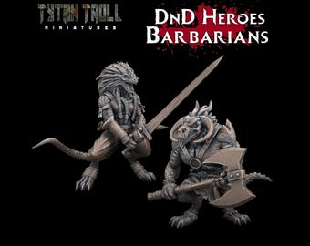 Dragonborn Barbarian Figures - 28mm/32mm Scale Unpainted Resin - TytanTroll Miniatures