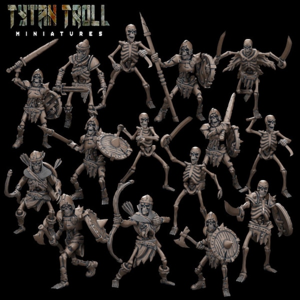 Skeleton Horde - Set of 16 Figures - 28mm/32mm Scale Unpainted Resin - TytanTroll Miniatures