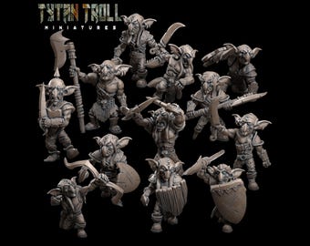 Goblin Raiders - Set of 12 Figures - 28mm/32mm Scale Unpainted Resin - TytanTroll Miniatures
