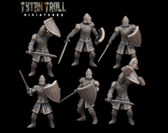 Castle Soldiers - Set of 6 Figures - 28mm/32mm Scale Unpainted Resin - TytanTroll Miniatures